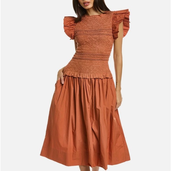 Ulla Johnson Dresses & Skirts - ULLA JOHNSON Madeline ruffled smocked cotton-jersey midi dress size 8